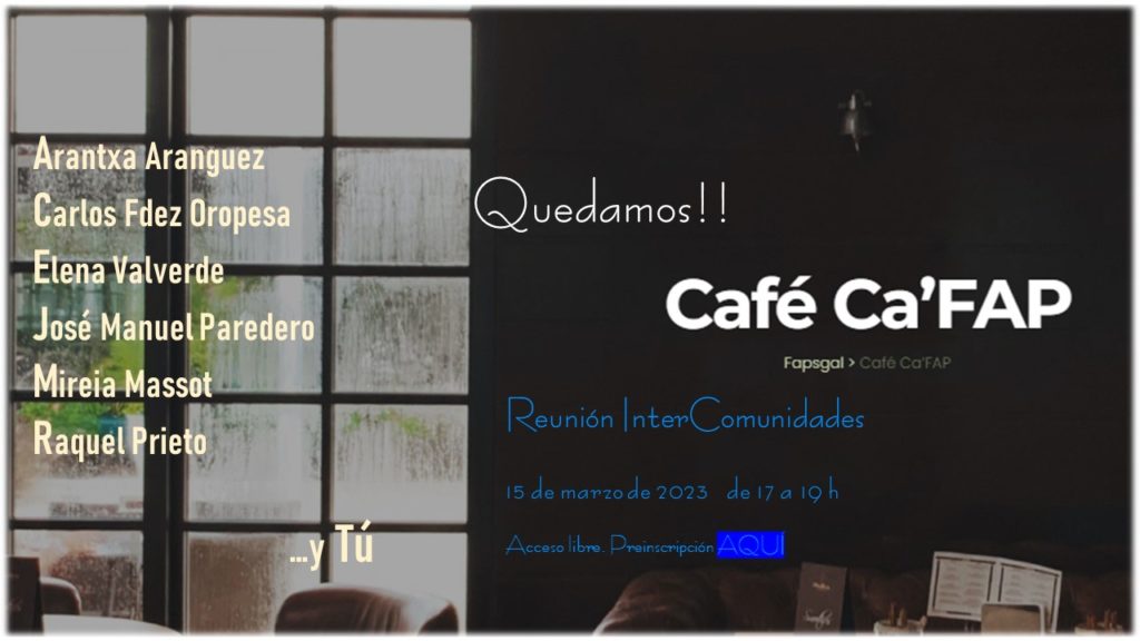 imagen del Café Ca'FAP aununciando el encuentro intercomunidades de Farmacéuticos de Atención Primaria organizado por FAPsGal