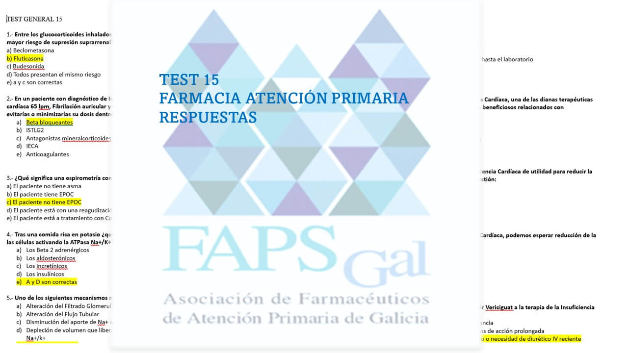 miniatura FAPsGal para Test 15 Farmacia de atención primaria respuestas oposiciones SERGAS
