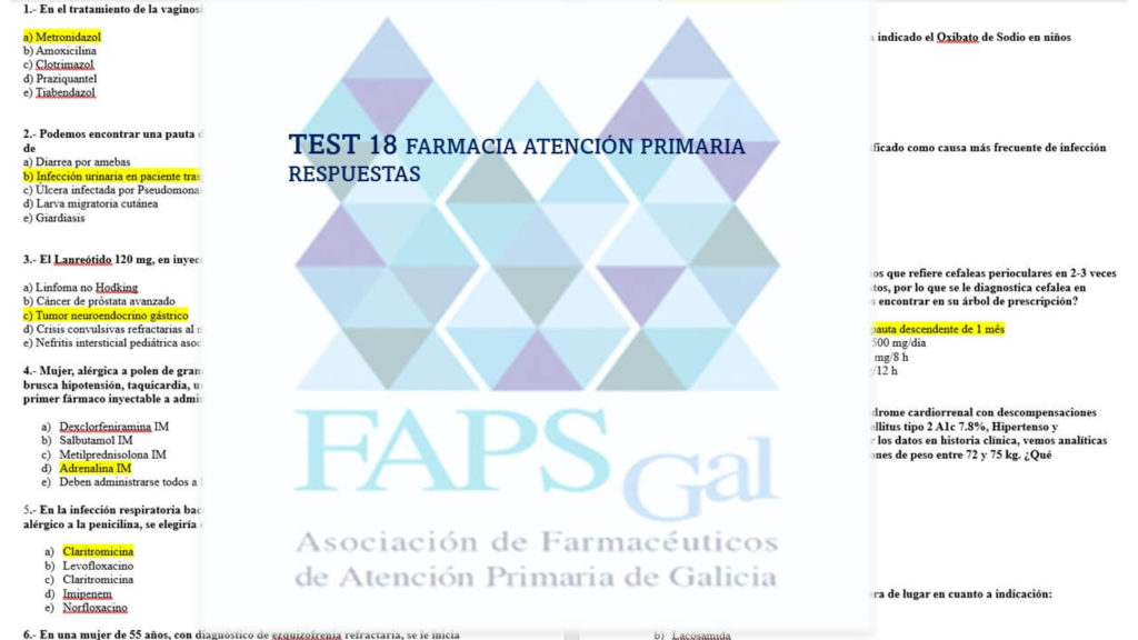 FAPsGal respuestas al test 18 farmacia atención primaria