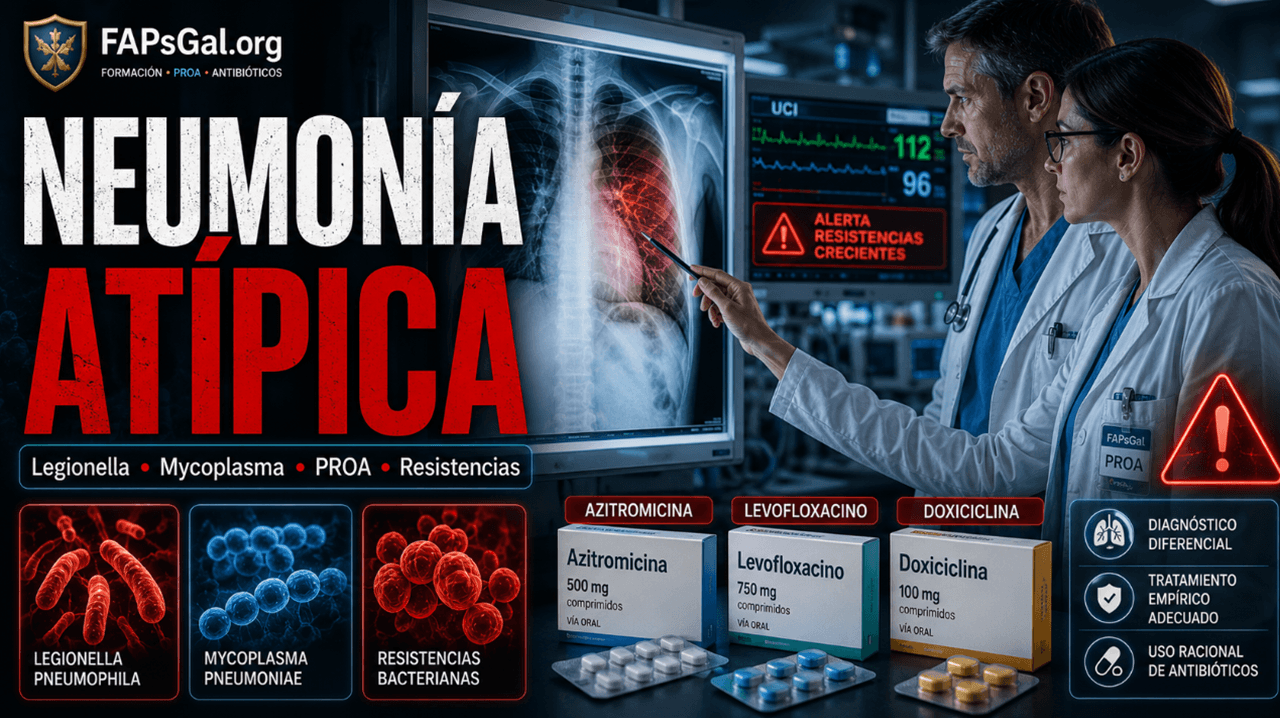 Revisión clínica avanzada sobre neumonía atípica con enfoque en Legionella, Mycoplasma, resistencias antimicrobianas y tratamiento PROA.