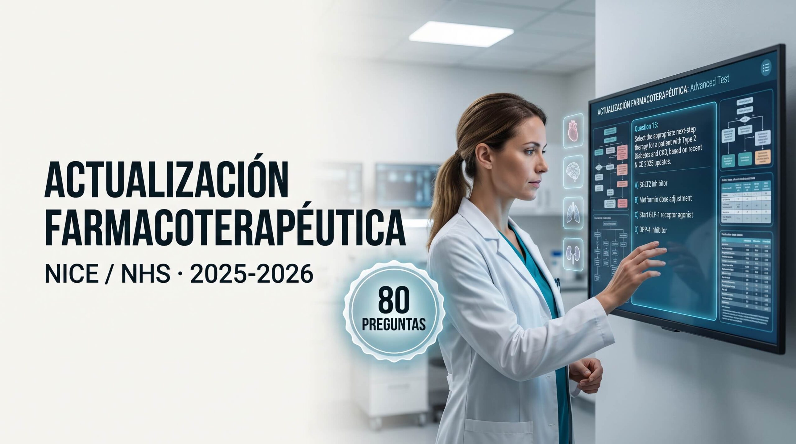 Actualización farmacoterapéutica NICE/NHS 2025-2026: 80 preguntas tipo test comentadas